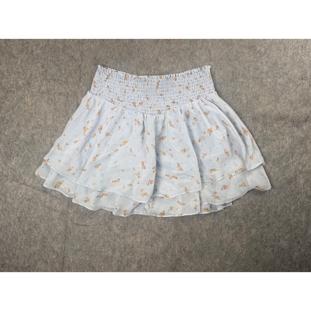 Urban Outfitters Skort Womens M Blue Floral Chiffon Smocked Tiered Boho Mini